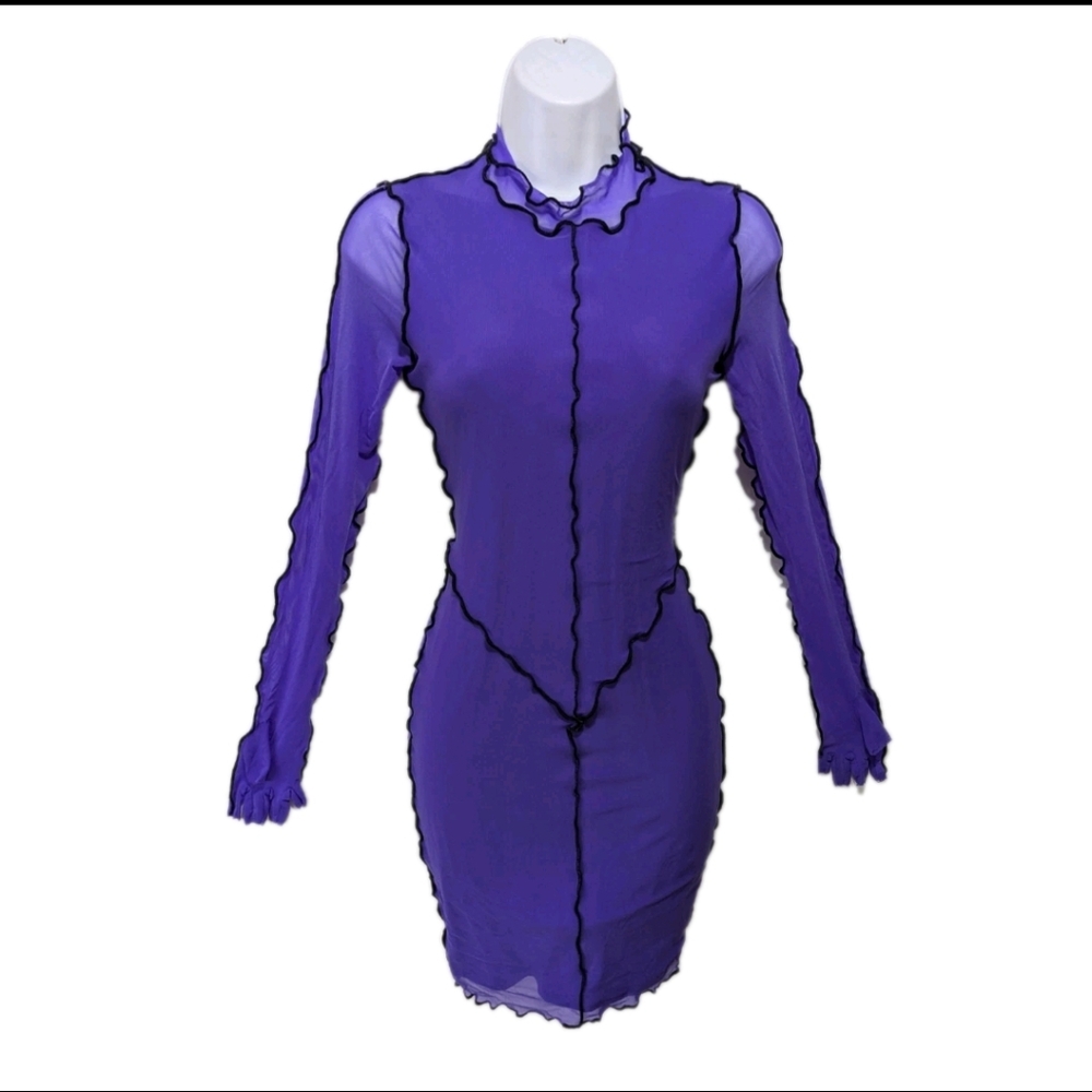 Fashion Nova Mesh Long Sleeve Mini Dress S Gloved Gothic Whimsigoth #7111